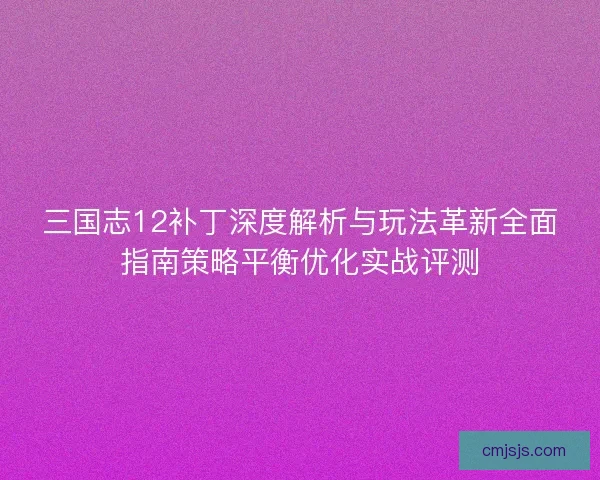 三国志12补丁深度解析与玩法革新全面指南策略平衡优化实战评测
