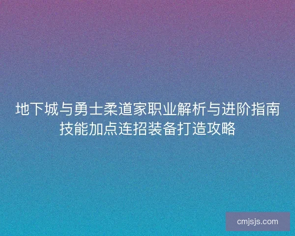 地下城与勇士柔道家职业解析与进阶指南技能加点连招装备打造攻略